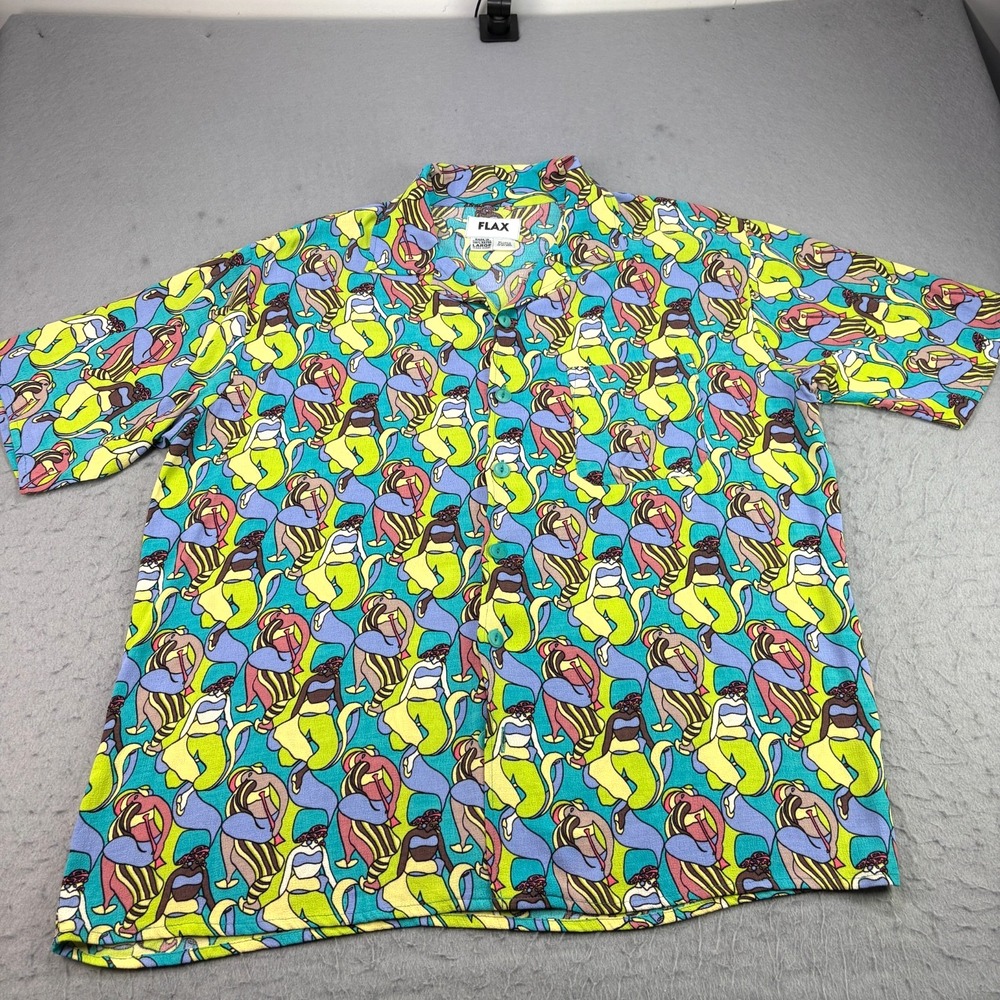Flax Shirt Womens Large Abstract AOP Hawaiian Jeanne Engelhart Camp Rayon